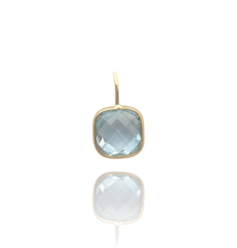 PENDIENTES MUJER ORO AMARILLO 18 KILATES CON AGUA MARINA CUADRADA FACETADA CIERRE HIPPIE
