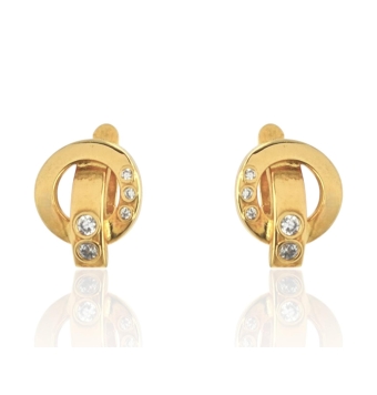 PENDIENTES MUJER ORO AMARILLO 18 KILATES FORMA REDONDA LISO BRILLO CON 3 CIRCONITAS BLANCAS Y BARRA CENTRAL LISA BRILLO CON 2 CI