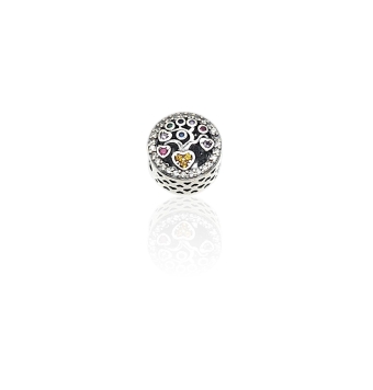 CHARM PLATA DE LEY 925 ARBOL DE LA VIDA BASE CORAZÓN CON PIEDRAS MULTICOLOR Y CERCO CON CIRCONTIAS