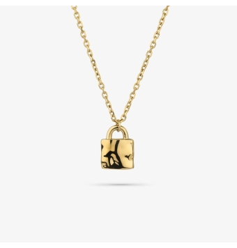 COLLAR HOMBRE RADIANT ACERO IP DORADO CANDADO 25X20 MILÍMETROS Y CADENA FORZADA 3.5 MILÍMETROS DE GROSOR 60+5 CENTÍMETROS DE LAR