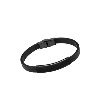 PULSERA LOTUS STYLE MEN BASIC HOMBRE PLACA DE ACERO IP NEGRO CON DETALLE DE ACERO EN PERFIL CORREA DE SILICONA NEGRA AJUSTABLE