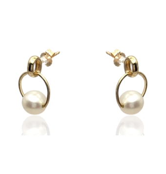 PENDIENTES MUJER ORO 9 KILATES ARO CON PERLA NATURAL 16 MILÍMETROS CIERRE PRESIÓN