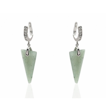 PENDIENTES SEMI ARO MUJER PLATA DE LEY 925 PIEDRAS NATURALES VERDES EN FORMA DE TRIANGULO 30X15 MILÍMETROS CIERRE CATALÁN CIRCON