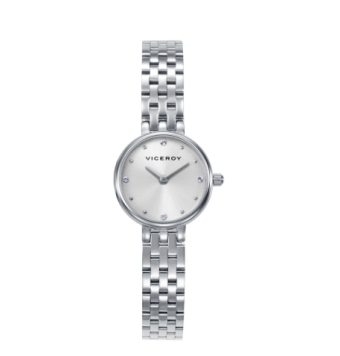 RELOJ VICEROY MUJER ANALOGICO CAJA ACERO 22 MILÍMETROS ESFERA PLATEADA CON 4 CIRCONITAS BLANCAS CADENA ACERO
