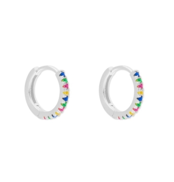 PENDIENTES ARO MUJER PLATA DE LEY 925 DIÁMETRO 12 MILÍMETROS CIRCONITAS MULTICOLOR CIERRE CLIC