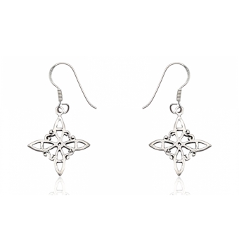 PENDIENTES PLATA DE LEY 925 COLGANTE NUDO DE BRUJA LARGO 32 MILÍMETROS ENGANCHE HIPPIE