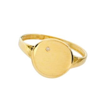 ANILLO SELLO ORO AMARILLO 18 KILATES REDONDO 10.5 MILÍMETROS CIRCONITA BLANCA ANCHO BRAZO 2 MILÍMETROS