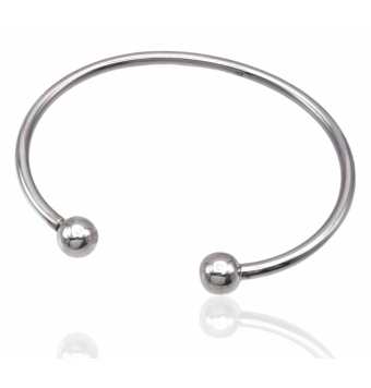 PULSERA MEDIA CAÑA MUJER PLATA DE LEY 925 3.3 MILÍMETROS DOBLE BOLA 8 MILÍMETROS
