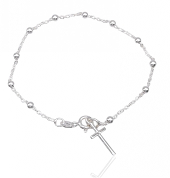 PULSERA BOLAS MUJER PLATA DE LEY 925 3 MILÍMETROS CRUZ EN EL FINAL 18X8 MILÍMETROS LARGO 19 CENTÍMETROS
