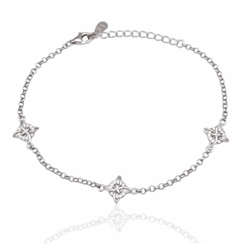 PULSERA PLATA DE LEY 925 MUJER ROLO CON TRES NUDOS DE BRUJAS Y CIRCONITAS BLANCAS 9 MILÍMETROS LARGO 17-20 CENTÍMETROS AJUSTABLE