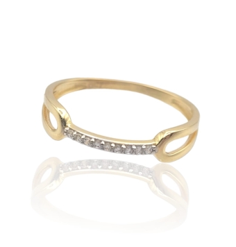 ANILLO MUJER ORO AMARILLO 18 KILATES BARRA CENTRO CIRCONITAS BLANCAS CON APERTURAS LATERALES