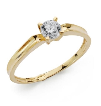 ANILLO SOLITARIO MUJER ORO AMARILLO 18 KILATES CUATRO GARRAS CIRCONITA BLANCA 4 MILÍMETROS