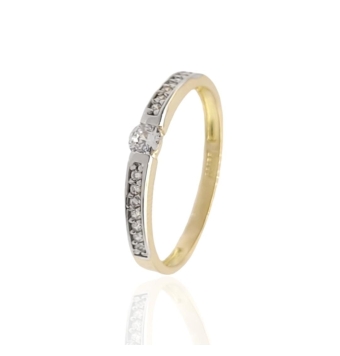 ANILLO ESTILO SOLITARIO MUJER ORO BICOLOR 18 KILATES PIEDRA BLANCA 3 MILÍMETROS SIN RELIEVE CIRCONITAS BLANCAS EN EL BRAZO