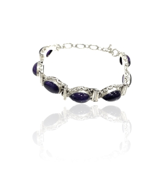 PULSERA PLATA DE LEY 925 CON PIEDRAS LILAS CIERRE PASADOR 21 CENTÍMETROS DE LARGO