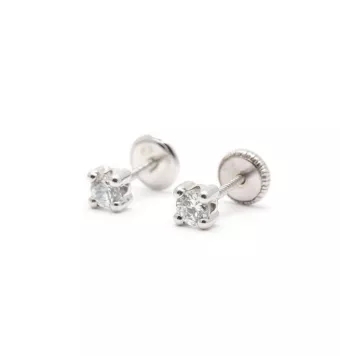 PENDIENTES PLATA DE LEY 925 CIRCONITA BLANCA 2.5 MILÍMETROS CUATRO GARRAS CIERRE TORNILLO
