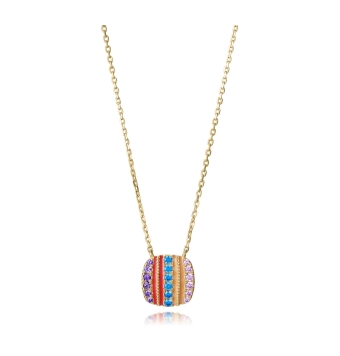 COLLAR VICEROY MUJER PLATA DE LEY 925 CHAPADO DORADO COLGANTE CUADRADO OVALADO CON PIEDRAS MULTICOLOR 11 MILÍMETROS LARGO 42+3 C