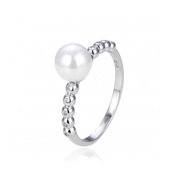 ANILLO MUJER PLATA DE LEY 925 MEDIO ARO DE BOLITAS DE PLATA CON CIRCONITAS BLANCAS Y EN EL CENTRO PERLA DE 7 MILÍMETROS