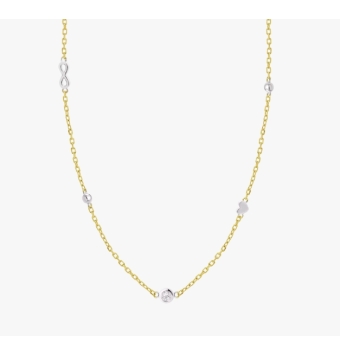 COLLAR LOTUS MUJER PLATA DE LEY 925 IP DORADO ESLABÓN FORZADO CON MOTIVOS INFINITO BOLA CORAZÓN Y PUNTO DE LUZ 3.5 MILÍMETROS