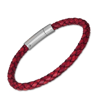 PULSERA LOTUS STYLE MEN BASIC HOMBRE CORDÓN PIEL REDONDO TRENZADO ROJO LARGO 21.50 CM