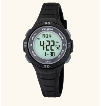 RELOJ CALYPSO DIGITAL NIÑO/NIÑA CORREA CAUCHO NEGRO CAJA RESINA NEGRO ESFERA BLANCA 34 MILÍMETROS