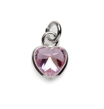 MINI COLGANTE CORAZÓN PLATA DE LEY 925 CIRCONITA 7X5 MILÍMETROS ROSA