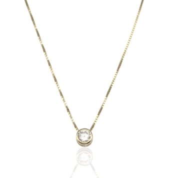 COLLAR PLACARI MUJER PLATA DE LEY 925 CHAPADO DORADO PUNTO DE LUZ PIEDRA BLANCA 5 MILÍMETROS LARGO 40+5 CENTÍMETROS