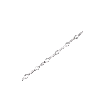 PULSERA PLACARI MUJER PLATA DE LEY 925 BAÑO RODIO ESLABONES RECTANGULOS CON CIRCONITAS BLANCAS Y CÍRCULOS LISOS LARGO AJUSTABLE