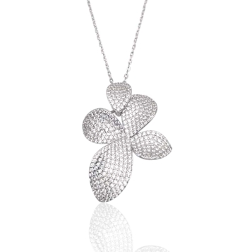COLLAR LINEARGENT MUJER PLATA DE LEY 925 RODIADO COLGANTE FLOR DE 5 HOJAS CON CIRCONITAS BLANCAS 36X30 MILÍMETROS LARGO CADENA 4