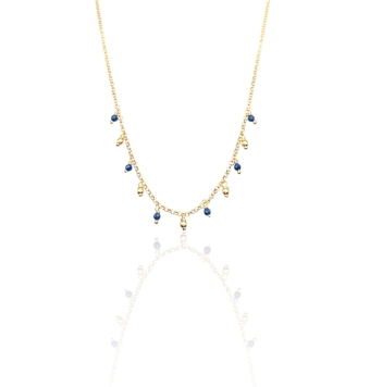 COLLAR MUJER PLATA DE LEY 925 CHAPADO DORADO CADENA ROLO CON PIEDRAS AZULES ALTERNAS CON BOLAS DE PLATA CHAPADO DORADO LARGO 40+