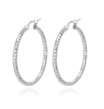PENDIENTES ARO MUJER PLATA DE LEY 925 RODIADO FORMA DIAMANTADA 35X2.5 MILÍMETROS CIERRE CLIP