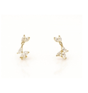 PENDIENTES MUJER PLATA DE LEY 925 IP DORADO DISEÑO MARIPOSA EN FORMA DE PIEDRA BLANCA CON CIRCONITAS BLANCA 17X8 MILÍMETROS CIER
