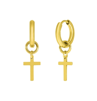 PENDIENTES ARO MAREA HOMBRE C00101/21 ACERO CHAPADO DORADO TUBO REDONDO 15 MILÍMETROS CON CRUZ