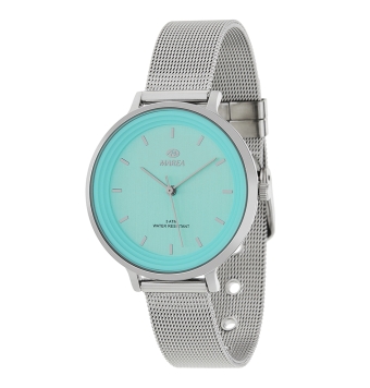 RELOJ MAREA MUJER CAJA METAL NIKEL FREE 36 MILÍMETROS ESFERA AZUL CADENA DE ACERO MALLA MILANESA AJUSTABLE