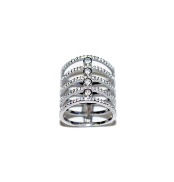 ANILLO MUJER PLATA DE LEY 925 ESTILO ÉTNICO CON CINCO FILAS DE CIRCONITAS BLANCAS ANCHO 18 MILÍMETROS
