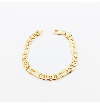 PULSERA PLATA DE LEY 925 CHAPADO DORADO ESLABON TIPO CARTIER CON TRAVESAÑO ANCHO 3.5 MILIMETROS LARGO 21.5 CENTIMETROS