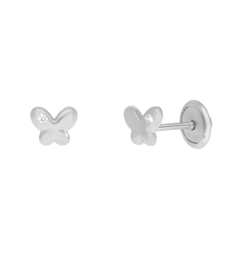 PENDIENTES MAREA NIÑA PLATA DE LEY 925 RODIADA MARIPOSA 5.5X4.5 MILÍMETROS CIRCONITA BLANCA CIERRE TORNILLO