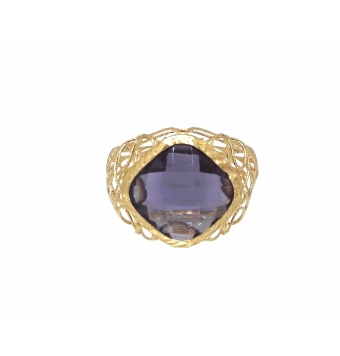 SORTIJA ORO AMARILLO PIEDRA AMATISTA FACETADA