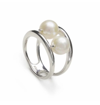 ANILLO LINEARGENT MUJER 18160-R PLATA DE LEY 925 RODIO DISEÑO DOBLE CON DOS PERLAS CULTIVADAS BLANCAS EN EL MEDIO