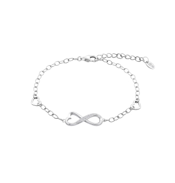 PULSERA INFINITO LOTUS SILVER FANTASY MUJER LP3616-2/1 PLATA DE LEY 925 RODIADA CIRCONITAS BLANCAS Y DOS CORAZONES LARGO AJUSTAB