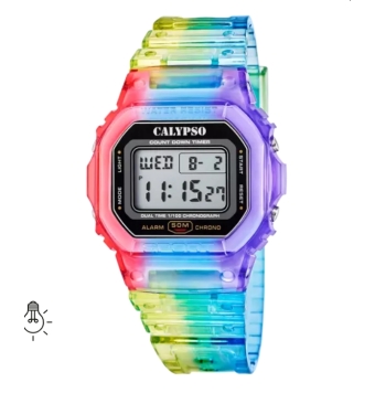 RELOJ CALYPSO DIGITAL UNISEX K5874/6 CORREA SILICONA COLOR SPLASH MULTICOLOR CAJA CAUCHO 44 MILÍMETROS