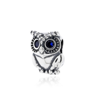 ABALORIO CHARM BÚHO PLATA DE LEY 925 PIEDRA AZUL Y CIRCONITAS BLANCAS Y AZULES
