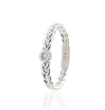 ANILLO MUJER PLATA DE LEY 925 TRENZADO ANCHO 2.5 MILÍMETROS CON CHATÓN EN EL CENTRO CIRCONITA BLANCA