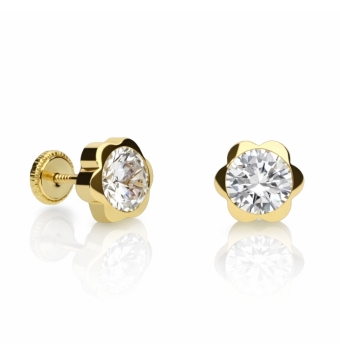PENDIENTES NIÑA/BEBÉ ORO AMARILLO 18 KILATES FLOR CON CIRCONITA 5 MILÍMETROS CIERRE TORNILLO