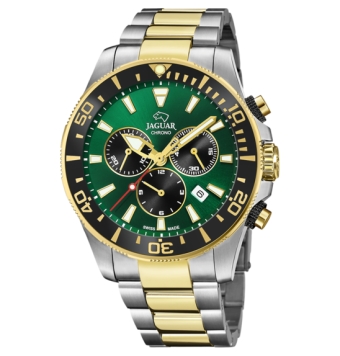 RELOJ CRONÓGRAFO JAGUAR EXECUTIVE HOMBRE J862/3 CADENA BICOLOR ACERO CAJA ACERO IP DORADO BISEL NEGRO 43 MILÍMETROS ESFERA VERDE