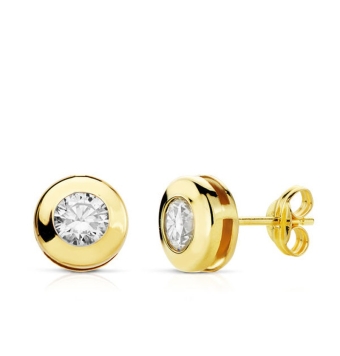 PENDIENTES MUJER ORO AMARILLO 18 KILATES CHATÓN CON CIRCONITA BLANCA 5 MILÍMETROS CIERRE PRESIÓN