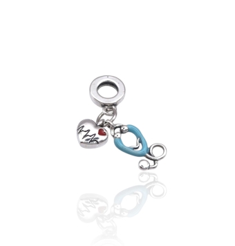 ABALORIO/CHARM PLATA DE LEY 925 CON DOS COLGANTES MÉDICO/ENFERMERA