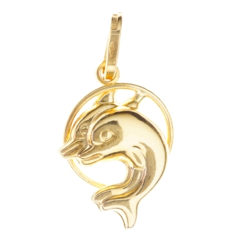 COLGANTE DELFIN ORO AMARILLO 18 KILATES DOBLE CON ARO ALTO 17 MM