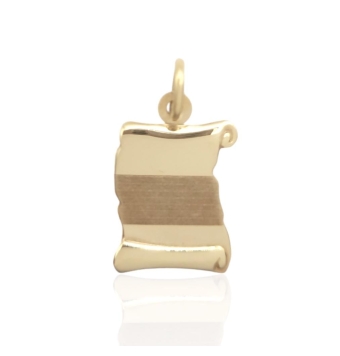 COLGANTE PERGAMINO ORO AMARILLO 18 KILATES CENTRO MATE Y BRILLO 15X20 MILÍMETROS