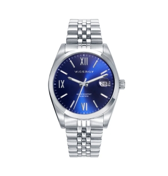 RELOJ VICEROY ANALÓGICO HOMBRE CAJA ACERO 41 MILÍMETROS ESFERA AZUL NÚMEROS ROMANOS CADENA ACERO