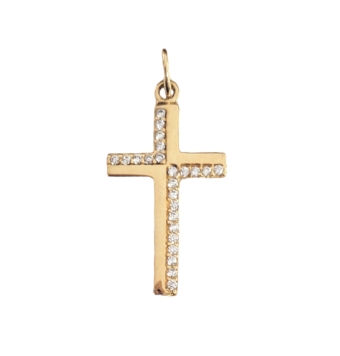COLGANTE MUJER ORO AMARILLO 18 KILATES CRUZ CON MITAD CIRCONITAS MITAD BRILLO 12X20 MILÍMETROS